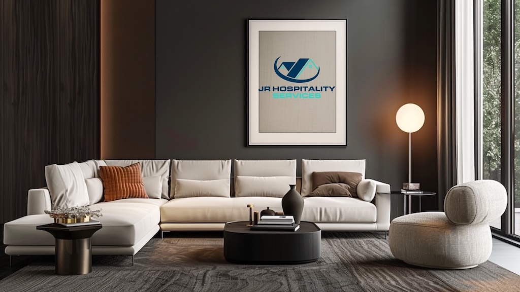 JR Hospitality Services-Wohnzimmer JR Hospitality Services Wien-Wohnzimmer mit weißen und beigen Möbel.